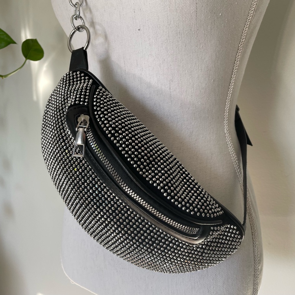 Women’s Rhinestone Fanny Pack Black Belt Bag